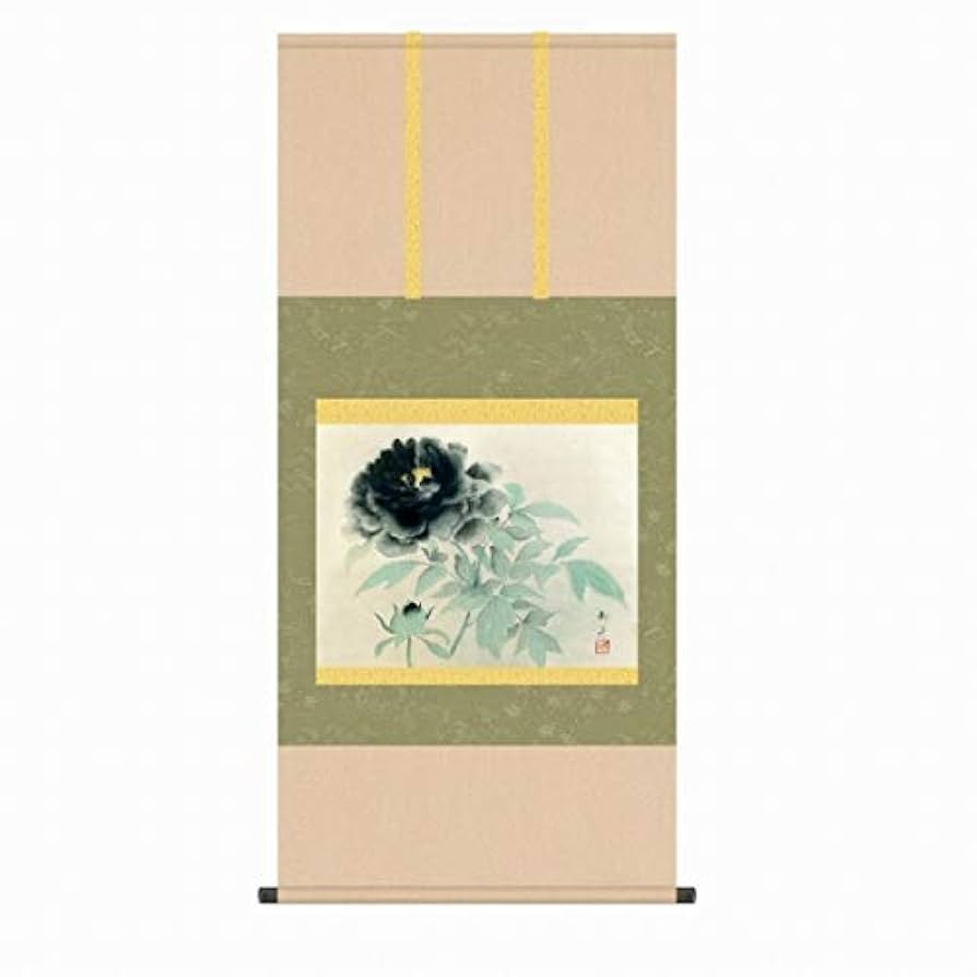 速水御舟墨牡丹図木版画　限定　205/350 掛軸一幅手摺木版画　真作NO44 Amazon.co.jp: 速水御舟墨牡丹図木版画 限定 205350 掛軸一幅